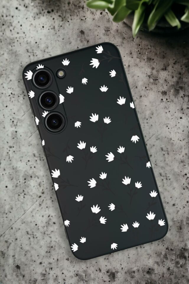 Samsung Galaxy S23 Uyumlu Beyaz Çiçekler Desenli Premium Silikonlu Lansman Telefon Kılıfı