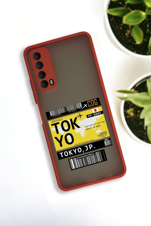 Huawei P Smart 2021 Uyumlu Tokyo Ticket Desenli Buzlu Şeffaf Lüx Telefon Kılıfı