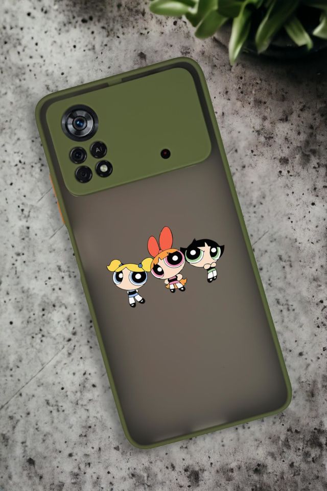 Xiaomi Poco X4 Pro Uyumlu Powerpuff Girls Desenli Buzlu Şeffaf Lüx Telefon Kılıfı