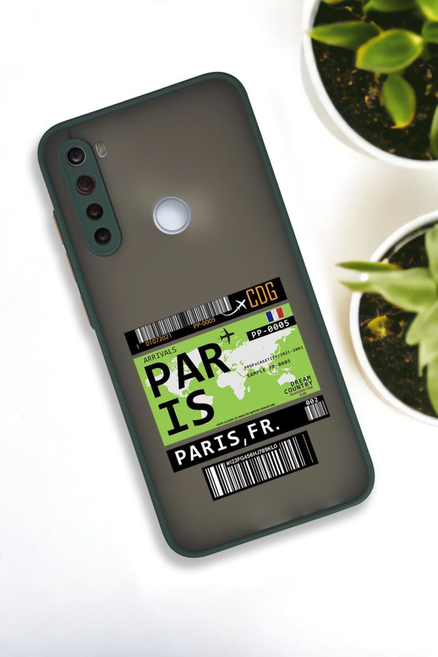 Xiaomi Redmi Note 8 Uyumlu Paris Ticket Desenli Buzlu Şeffaf Lüx Telefon Kılıfı