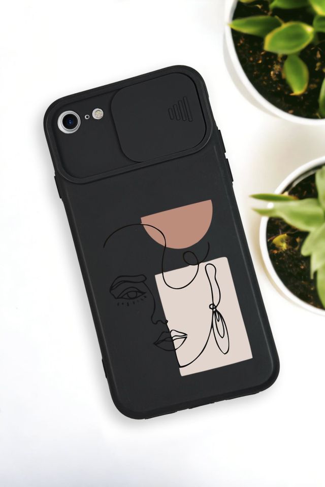 iPhone 6 Uyumlu Women Art Desenli Kamera Koruma Slider Kapaklı Silikonlu Telefon Kılıfı