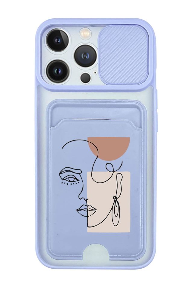 iPhone 13 Pro Uyumlu Women Art Desenli Kamera Korumalı ve Kartlıklı Telefon Kılıfı