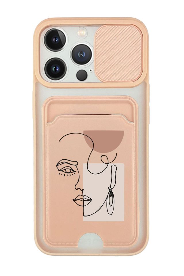 iPhone 13 Pro Uyumlu Women Art Desenli Kamera Korumalı ve Kartlıklı Telefon Kılıfı
