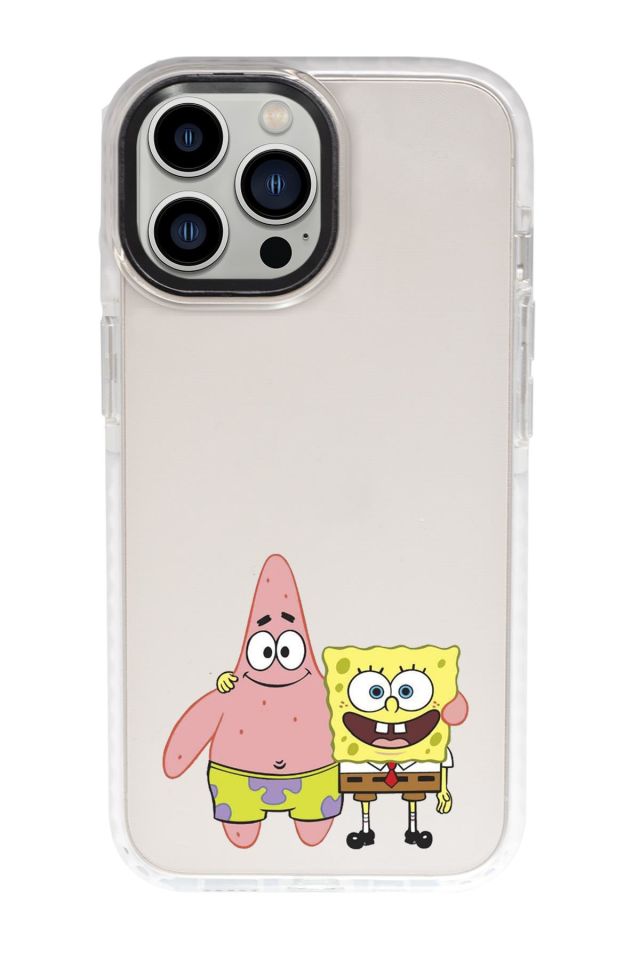 iPhone 15 Pro Max Uyumlu Sünger Bob ve Patrickstar Desenli Candy Bumper Darbe Emci Silikonlu Telefon Kılıfı