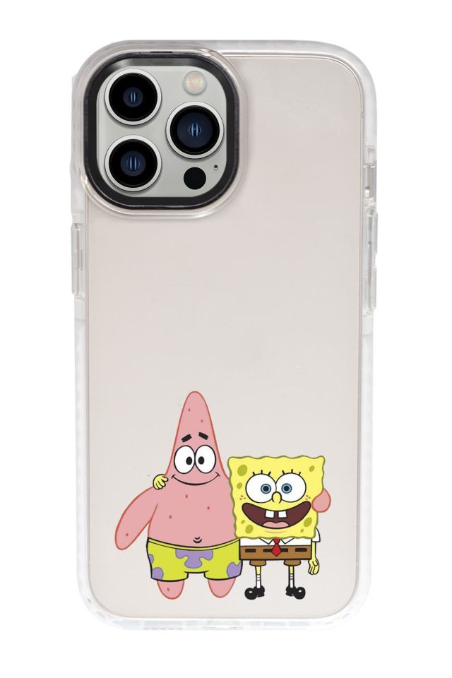 iPhone 15 Pro Uyumlu Sünger Bob ve Patrickstar Desenli Candy Bumper Darbe Emci Silikonlu Telefon Kılıfı