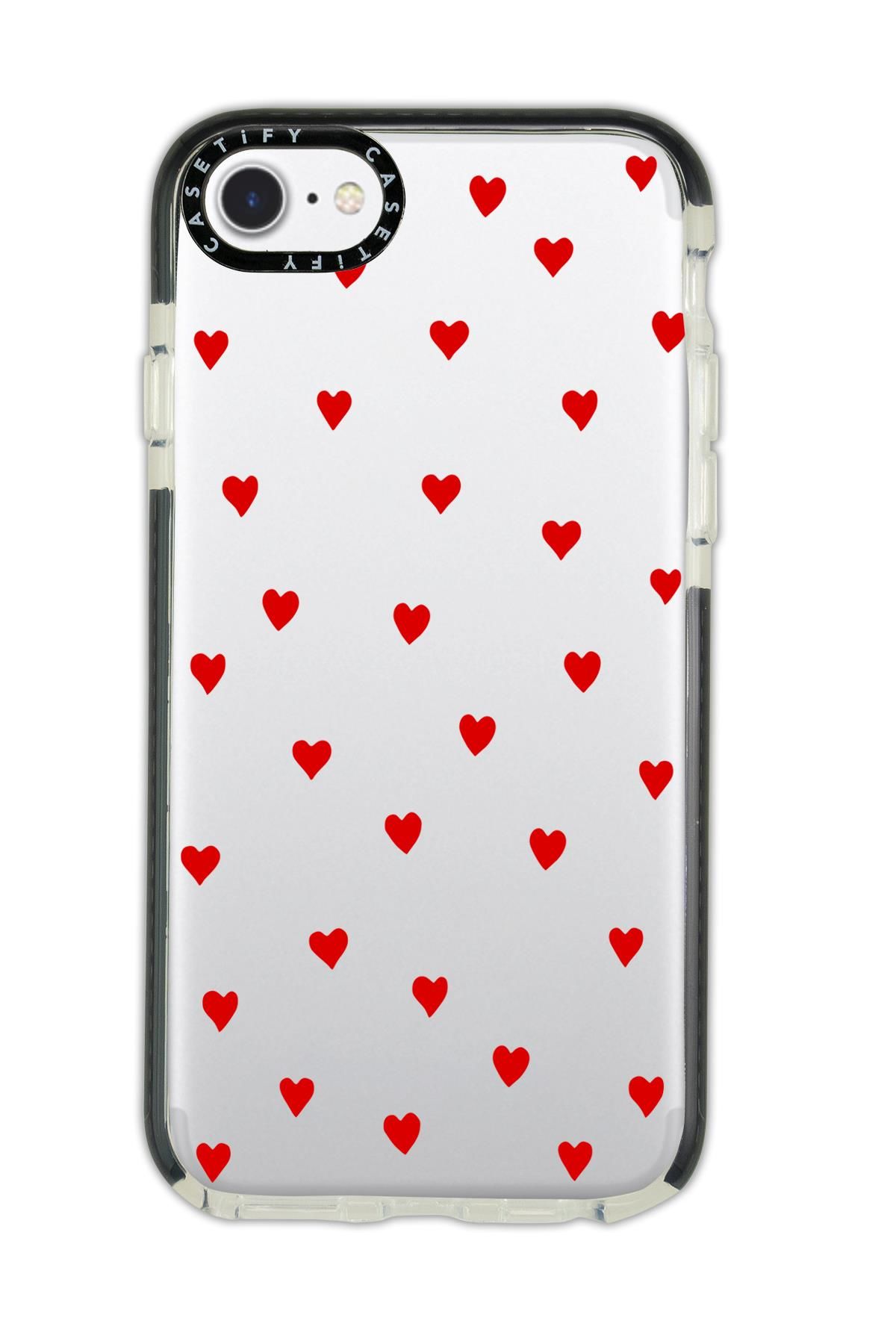 iPhone 6S Casetify Uyumlu Sevimli Kalpler Desenli Anti Shock Premium Silikonlu Siyah Kenar Detaylı Telefon Kılıfı
