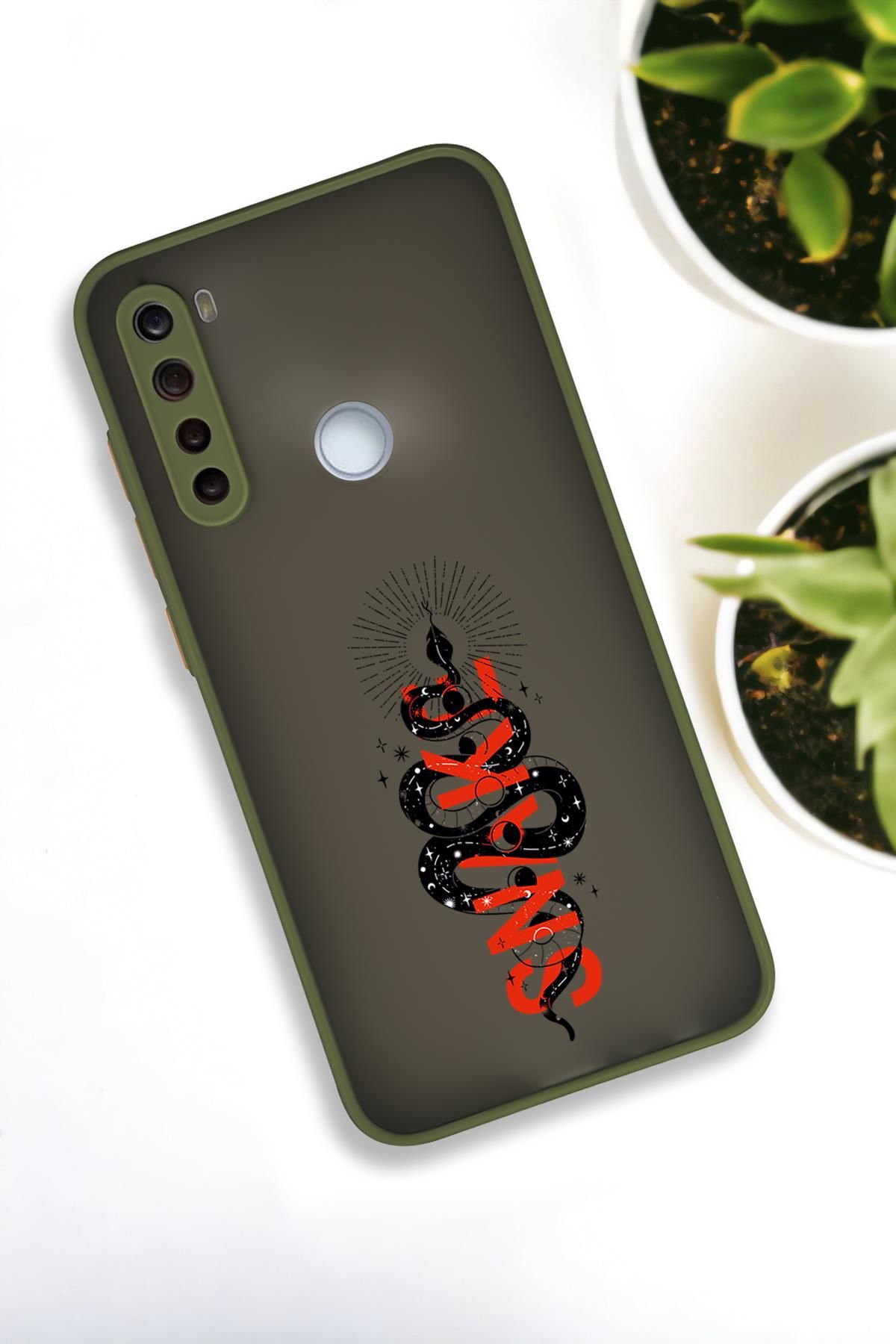 Xiaomi Redmi Note 8 Uyumlu Snake Desenli Buzlu Şeffaf Lüx Telefon Kılıfı