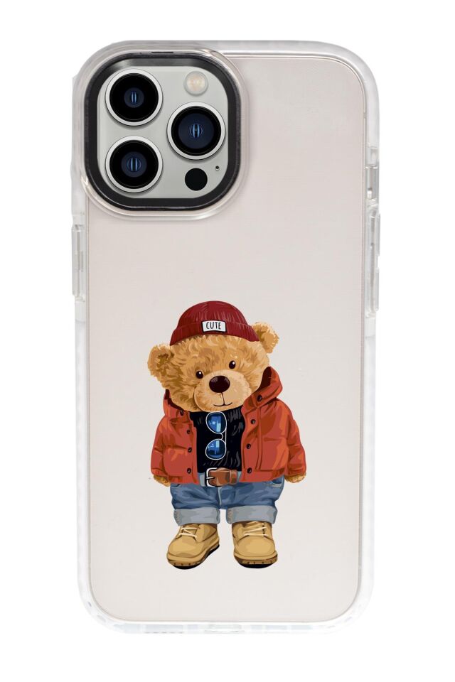 iPhone 15 Pro Max Uyumlu Teddy Bear Desenli Candy Bumper Darbe Emci Silikonlu Telefon Kılıfı