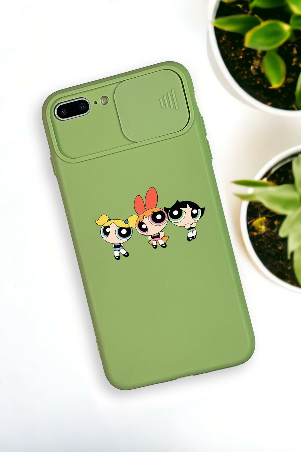 iPhone 7 Plus Uyumlu Powerpuff Girls Desenli Kamera Koruma Slider Kapaklı Silikonlu Telefon Kılıfı