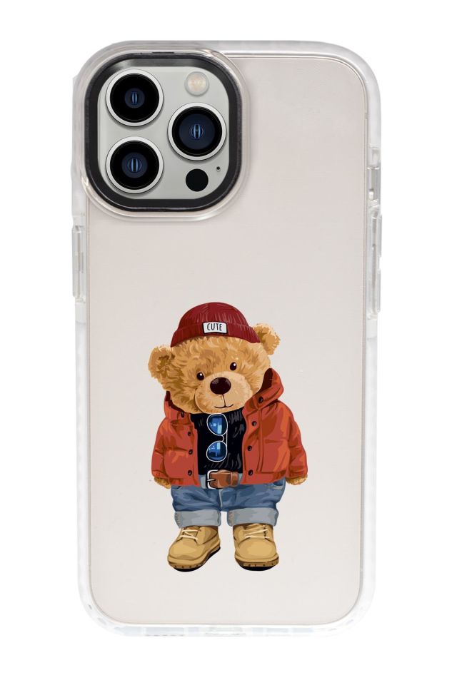 iPhone 15 Pro Uyumlu Teddy Bear Desenli Candy Bumper Darbe Emci Silikonlu Telefon Kılıfı