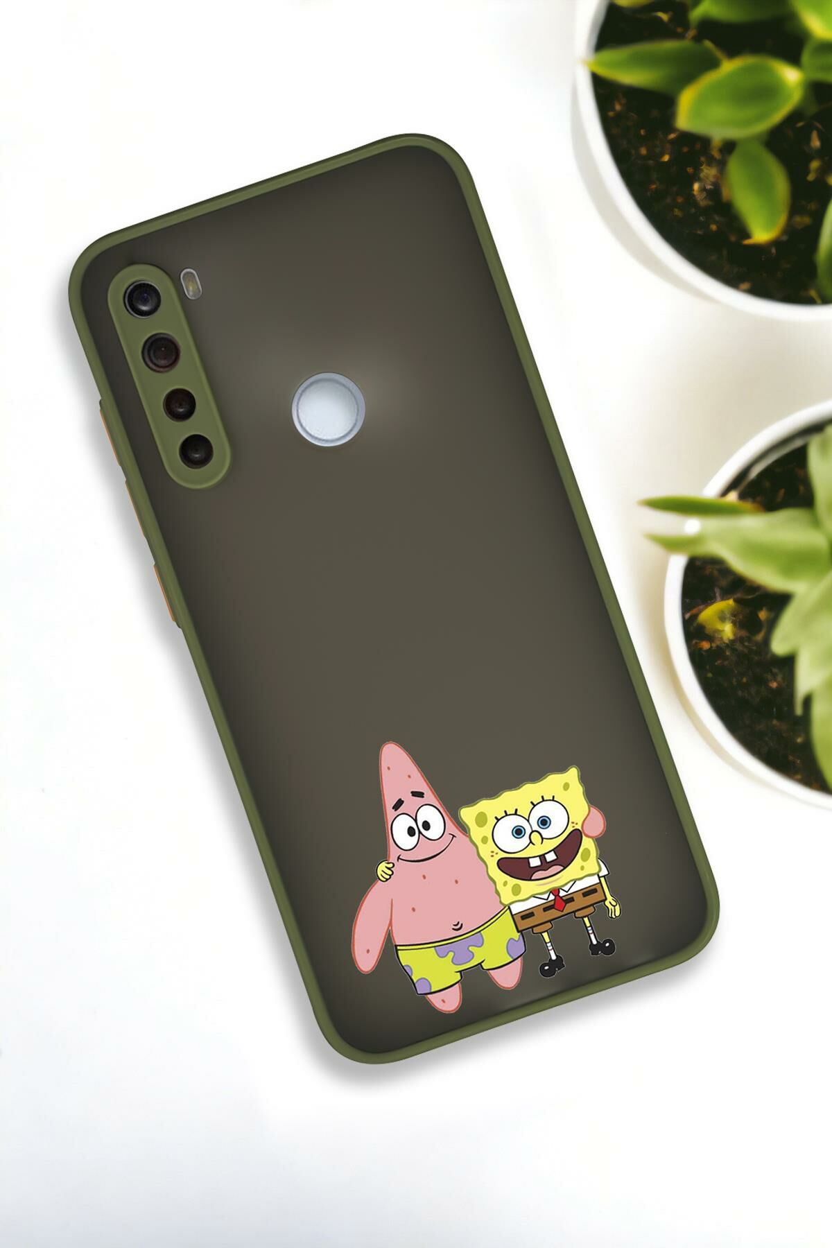 Xiaomi Redmi Note 8 Uyumlu Sünger Bob ve Patrick Star Desenli Buzlu Şeffaf Lüx Telefon Kılıfı