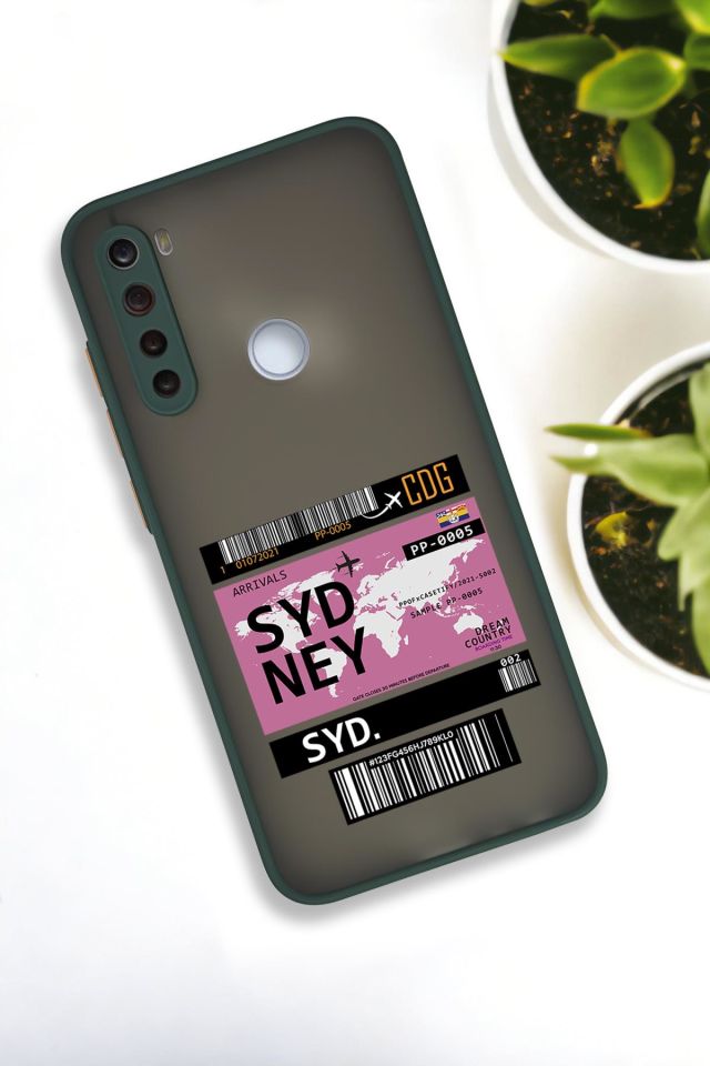 Xiaomi Redmi Note 8 Uyumlu Sydney Ticket Desenli Buzlu Şeffaf Lüx Telefon Kılıfı