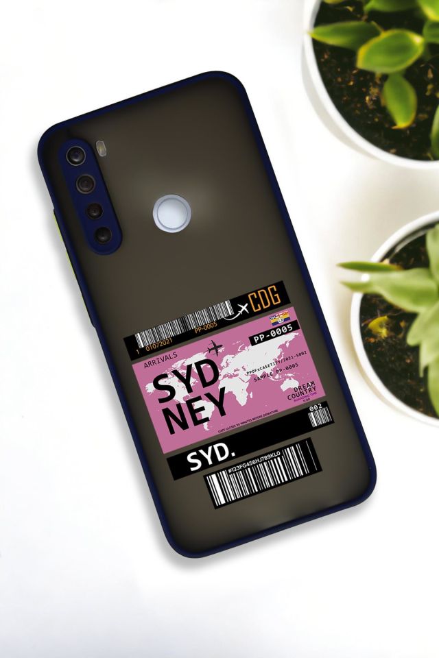 Xiaomi Redmi Note 8 Uyumlu Sydney Ticket Desenli Buzlu Şeffaf Lüx Telefon Kılıfı