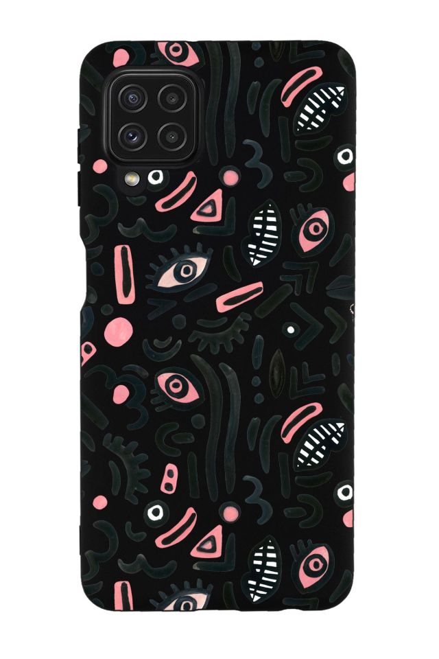 Galaxy M22 Uyumlu Doodle Desenli Premium Silikonlu Lansman Telefon Kılıfı