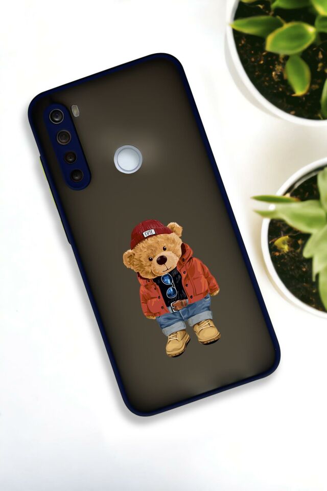 Xiaomi Redmi Note 8 Uyumlu Teddy Bear Desenli Buzlu Şeffaf Lüx Telefon Kılıfı