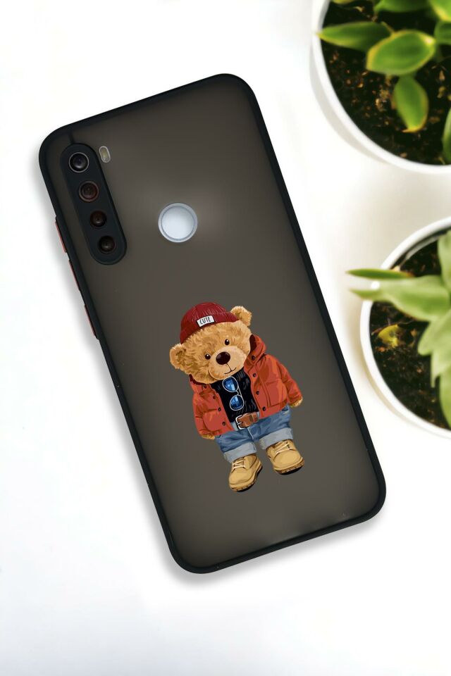 Xiaomi Redmi Note 8 Uyumlu Teddy Bear Desenli Buzlu Şeffaf Lüx Telefon Kılıfı