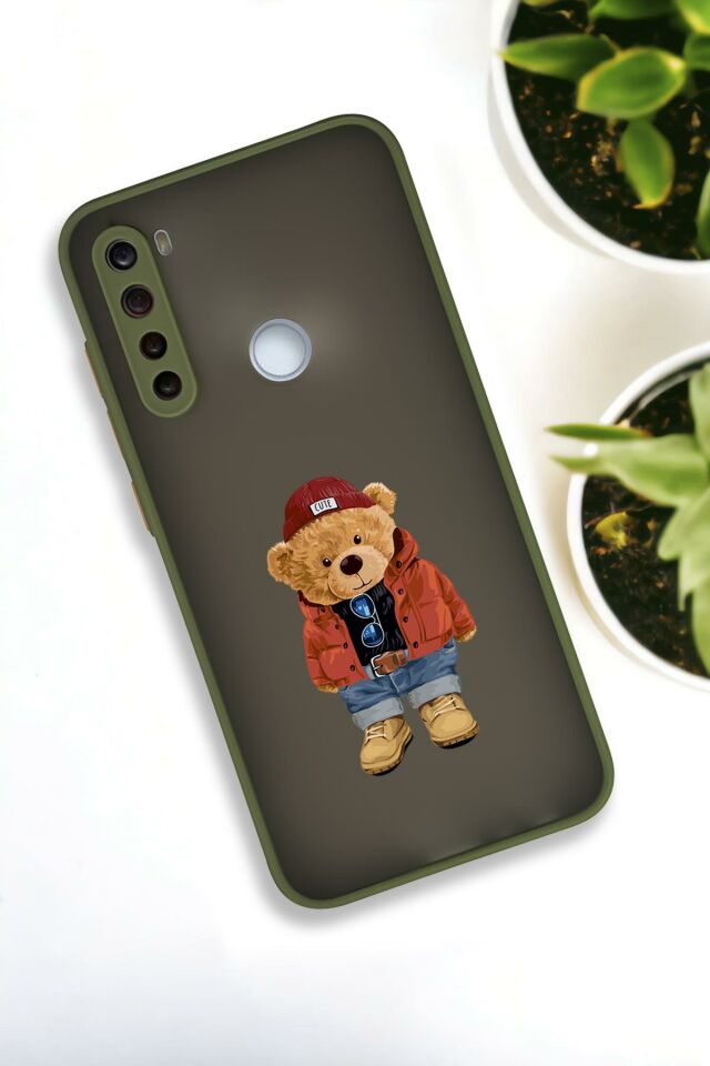 Xiaomi Redmi Note 8 Uyumlu Teddy Bear Desenli Buzlu Şeffaf Lüx Telefon Kılıfı