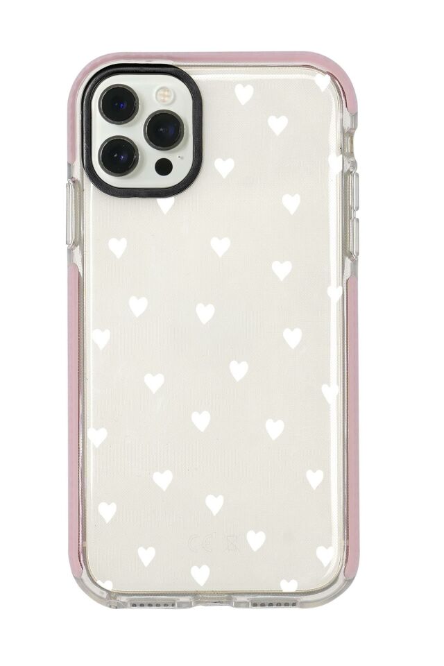 iPhone 12 Pro Uyumlu Beyaz Kalpler Candy Bumper Silikonlu Telefon Kılıfı