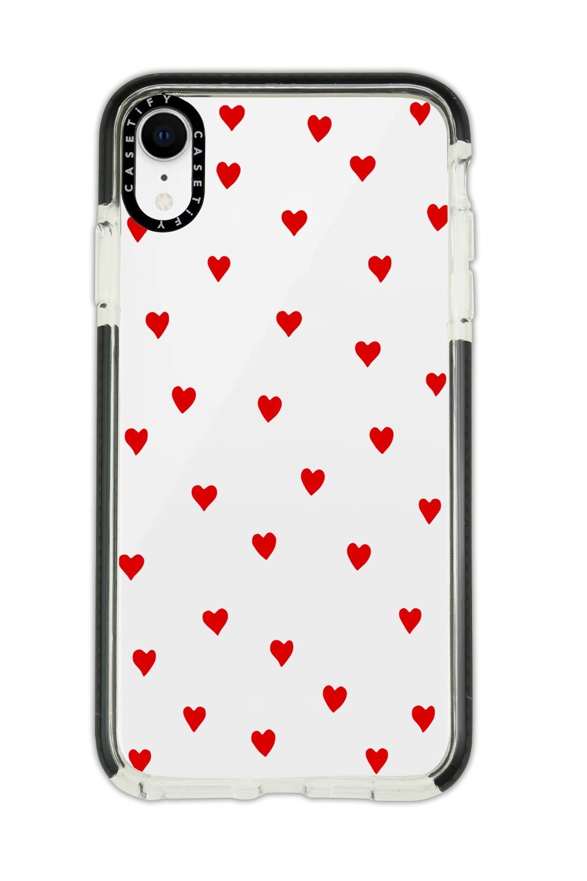 iPhone Xr Casetify Uyumlu Sevimli Kalpler Desenli Anti Shock Premium Silikonlu Siyah Kenar Detaylı Telefon Kılıfı