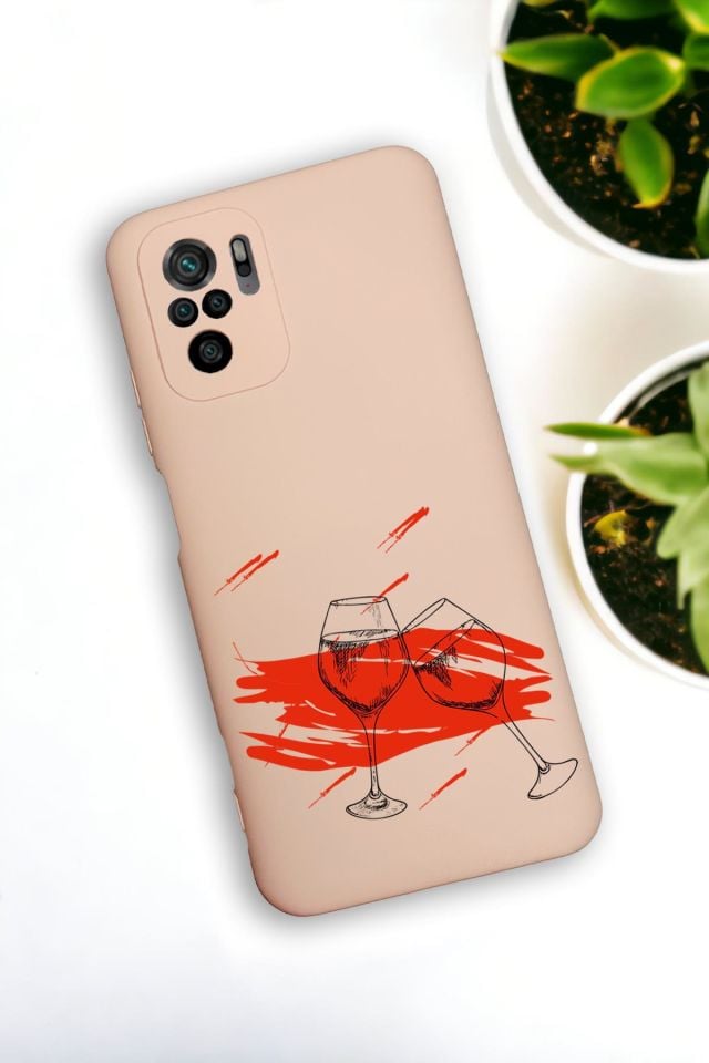 Redmi Note 10 Uyumlu Spilled Wine Desenli Premium Silikonlu Lansman Telefon Kılıfı