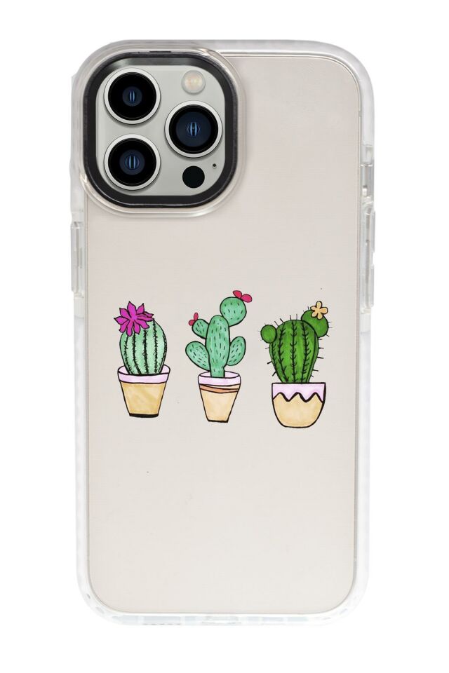 iPhone 15 Pro Max Uyumlu Üçlü Kaktüs Desenli Candy Bumper Darbe Emci Silikonlu Telefon Kılıfı