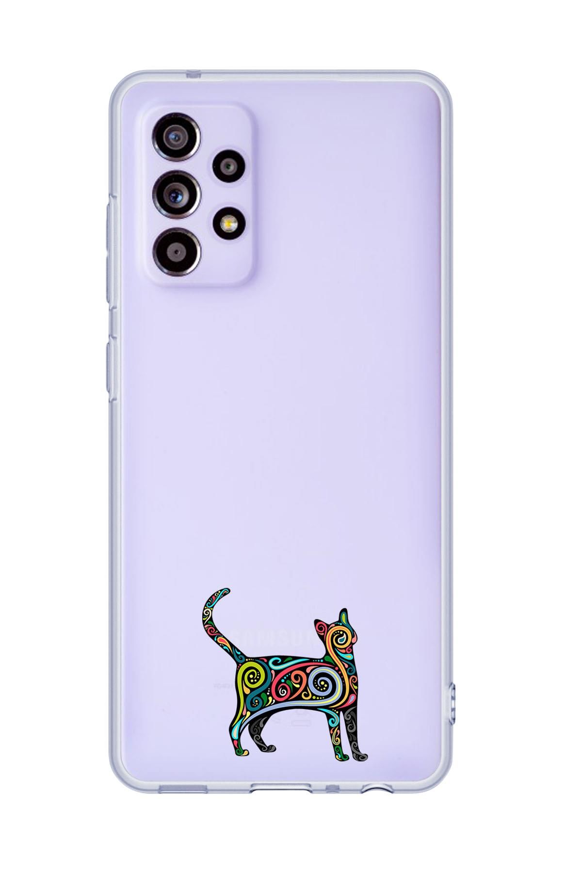 Galaxy A52 Uyumlu Mandala Cat Desenli Premium Şeffaf Silikonlu Telefon Kılıfı