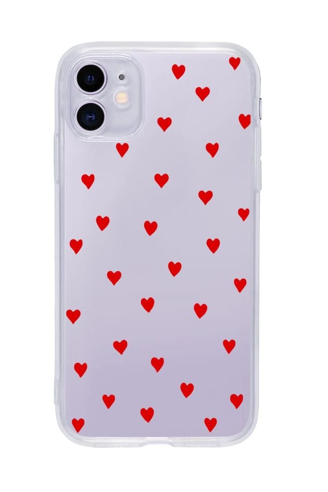 iPhone 11 Uyumlu Sevimli Kalpler Premium Şeffaf Silikon Kılıf