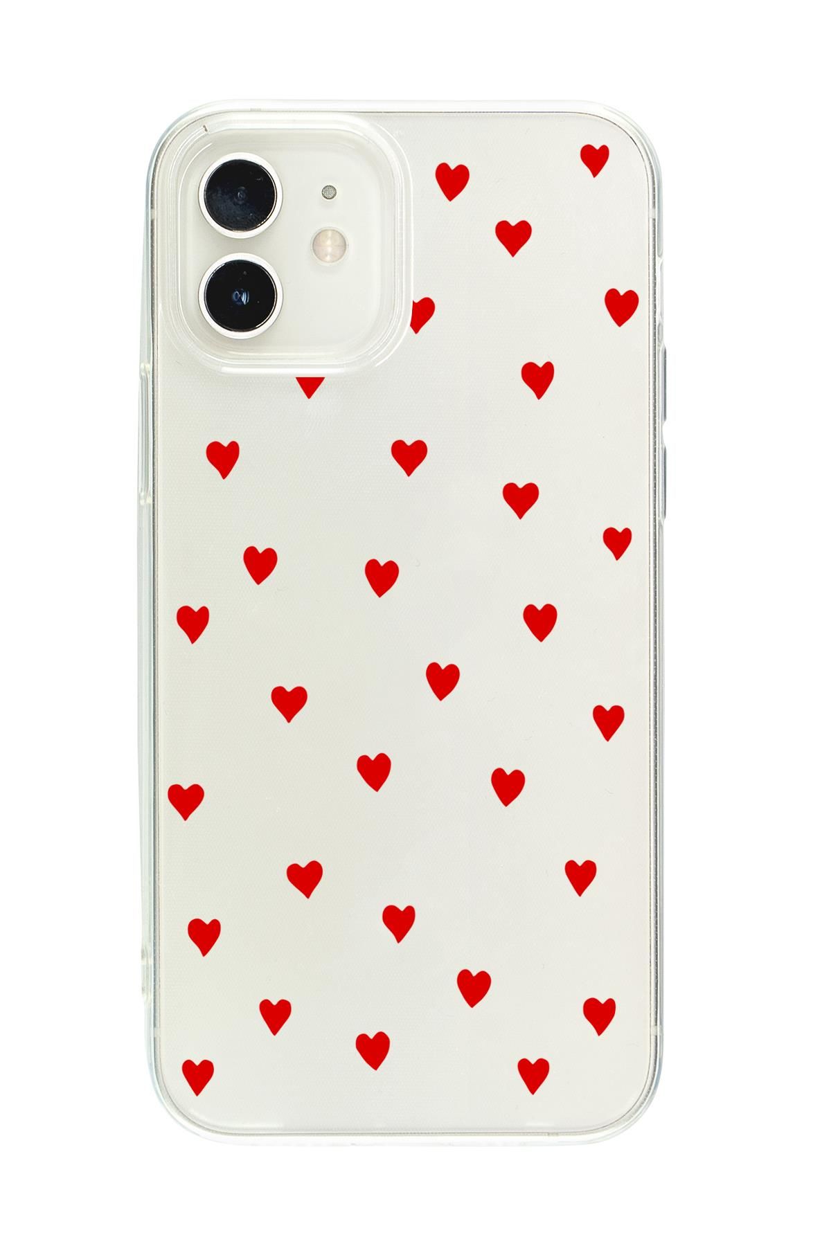 iPhone 12 Mini Uyumlu Sevimli Kalpler Premium Şeffaf Silikon Kılıf