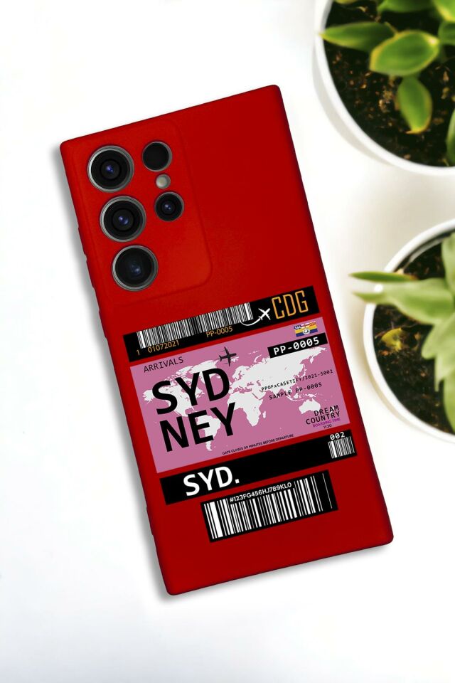 Samsung Galaxy S22 Ultra Uyumlu Sydney Ticket Desenli Premium Silikonlu Lansman Telefon Kılıfı