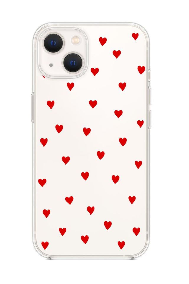 iPhone 13 Mini Uyumlu Sevimli Kalpler Premium Şeffaf Silikon Kılıf