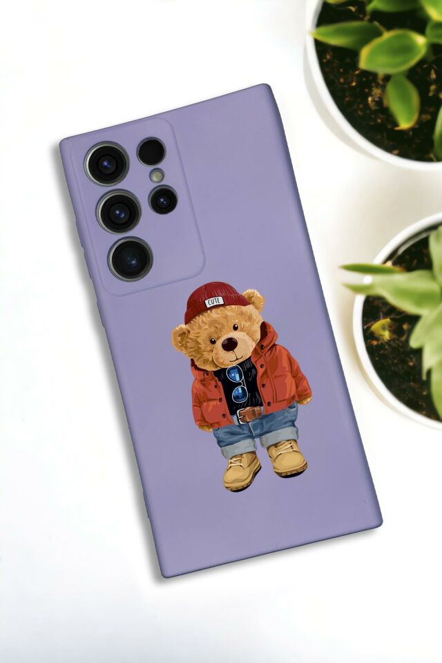 Samsung Galaxy S22 Ultra Uyumlu Teddy Bear Desenli Premium Silikonlu Lansman Telefon Kılıfı