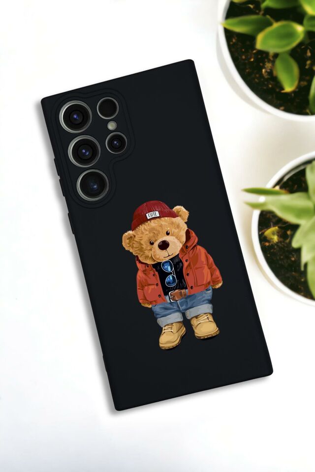 Samsung Galaxy S22 Ultra Uyumlu Teddy Bear Desenli Premium Silikonlu Lansman Telefon Kılıfı
