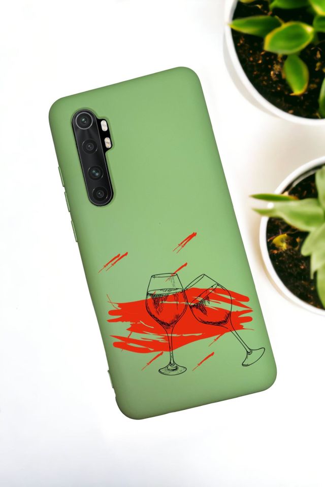 Xiaomi Mi Note 10 Lite Uyumlu Spilled Wine Desenli Premium Silikonlu Lansman Telefon Kılıfı