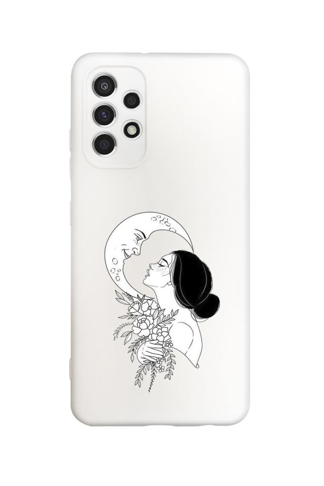 Samsung A23 Uyumlu Moon and Women Desenli Premium Silikonlu Lansman Telefon Kılıfı