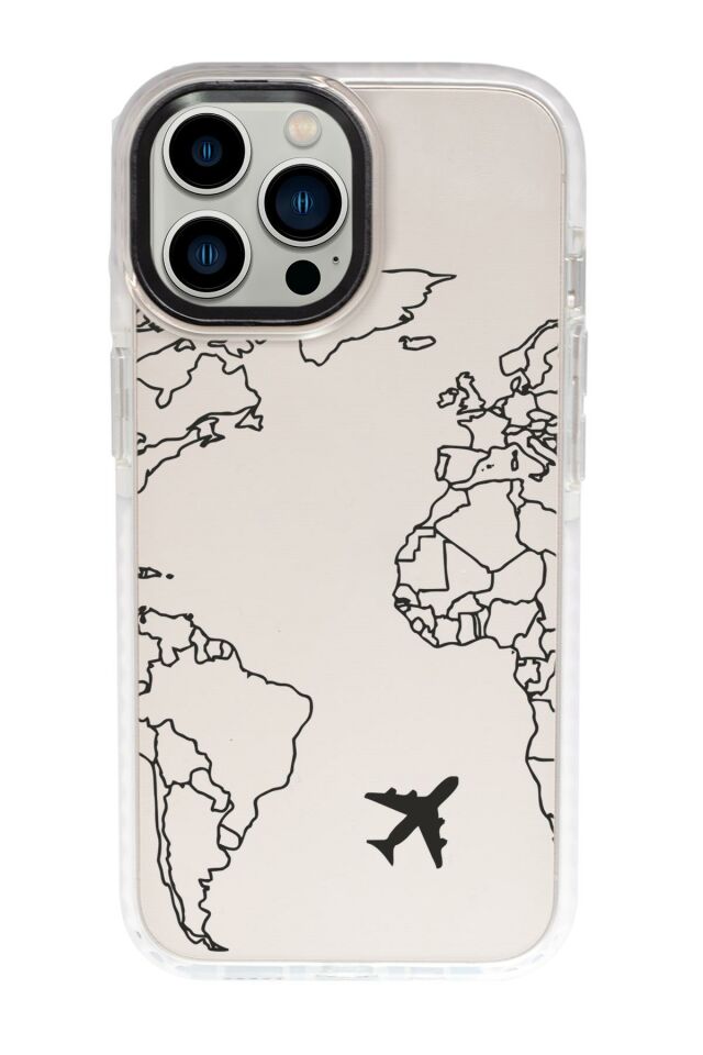 iPhone 15 Pro Max Uyumlu World Map Lines Desenli Candy Bumper Darbe Emci Silikonlu Telefon Kılıfı