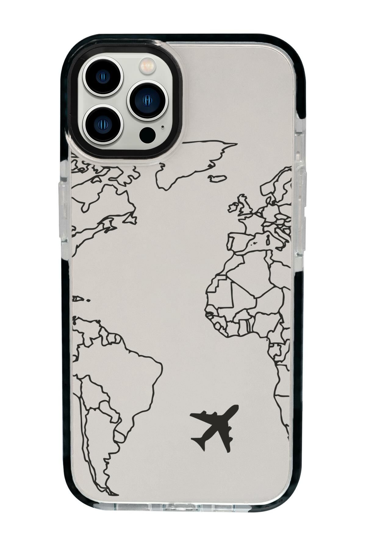 iPhone 15 Pro Max Uyumlu World Map Lines Desenli Candy Bumper Darbe Emci Silikonlu Telefon Kılıfı