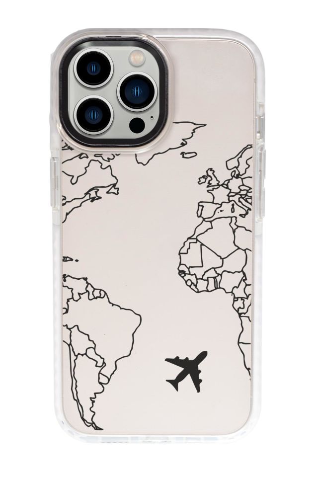 iPhone 15 Pro Uyumlu World Map Lines Desenli Candy Bumper Darbe Emci Silikonlu Telefon Kılıfı