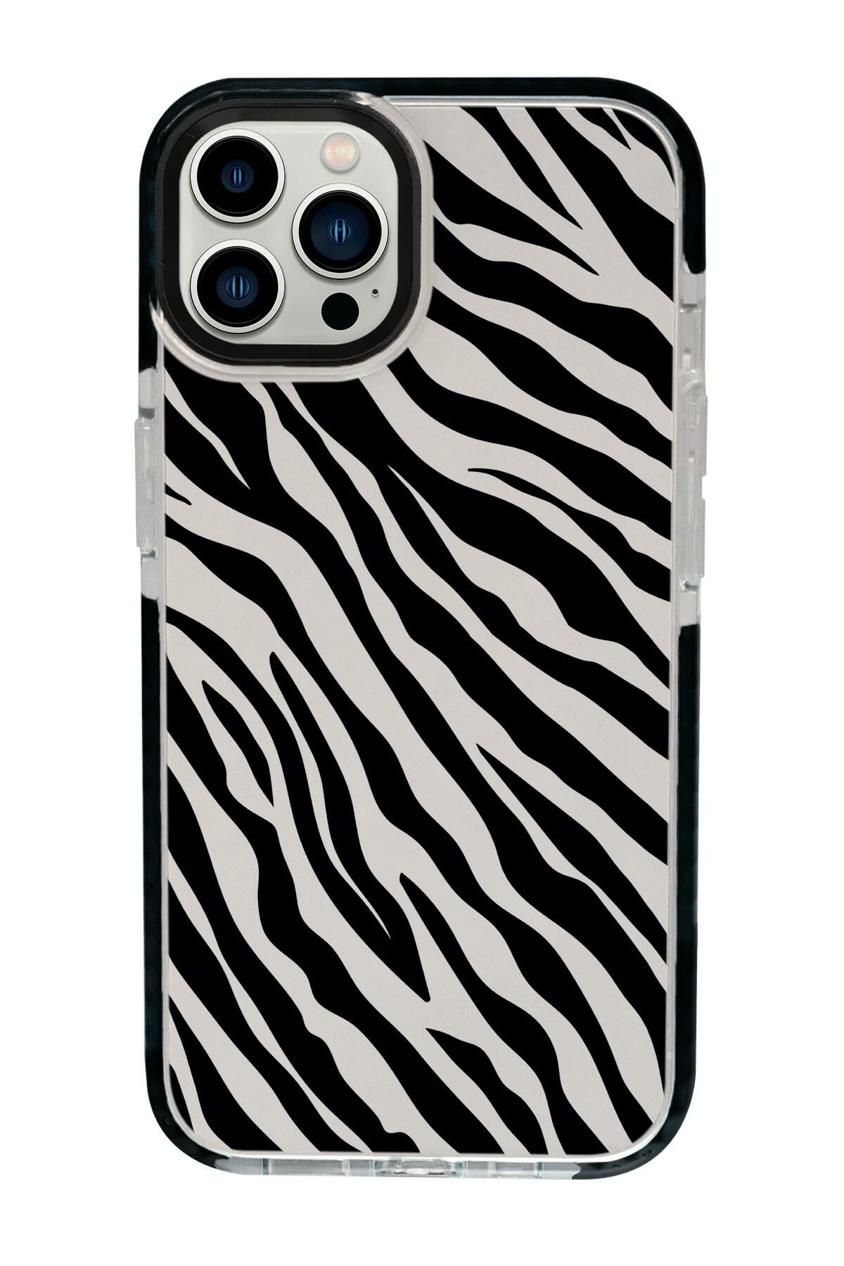 iPhone 15 Pro Max Uyumlu Zebra Pattern Desenli Candy Bumper Darbe Emci Silikonlu Telefon Kılıfı