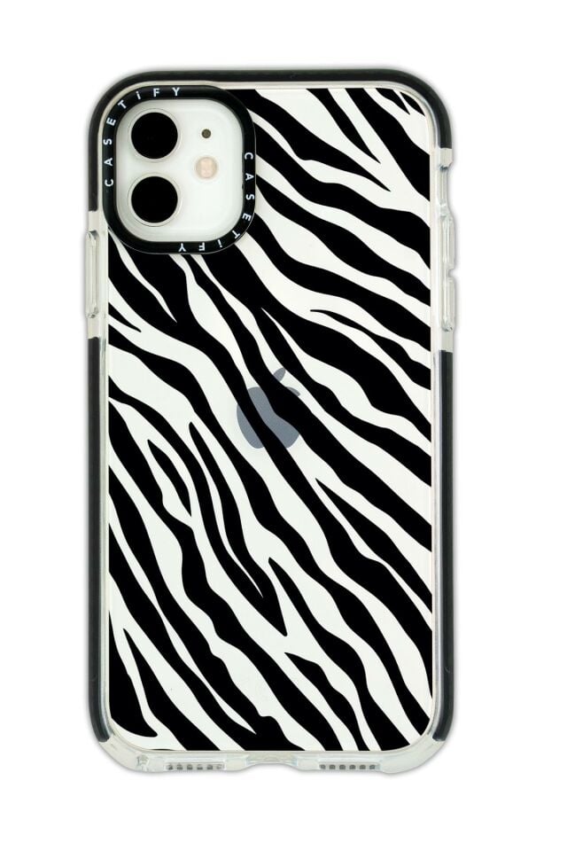 iPhone 11 Casetify Zebra Pattern Anti Shock Premium Silikonlu Siyah Kenar Detaylı Telefon Kılıfı