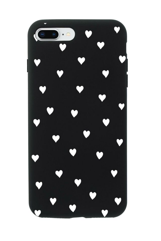 iPhone 7 Plus Uyumlu Siyah Kalpler Desenli Premium Silikonlu Telefon Kılıfı