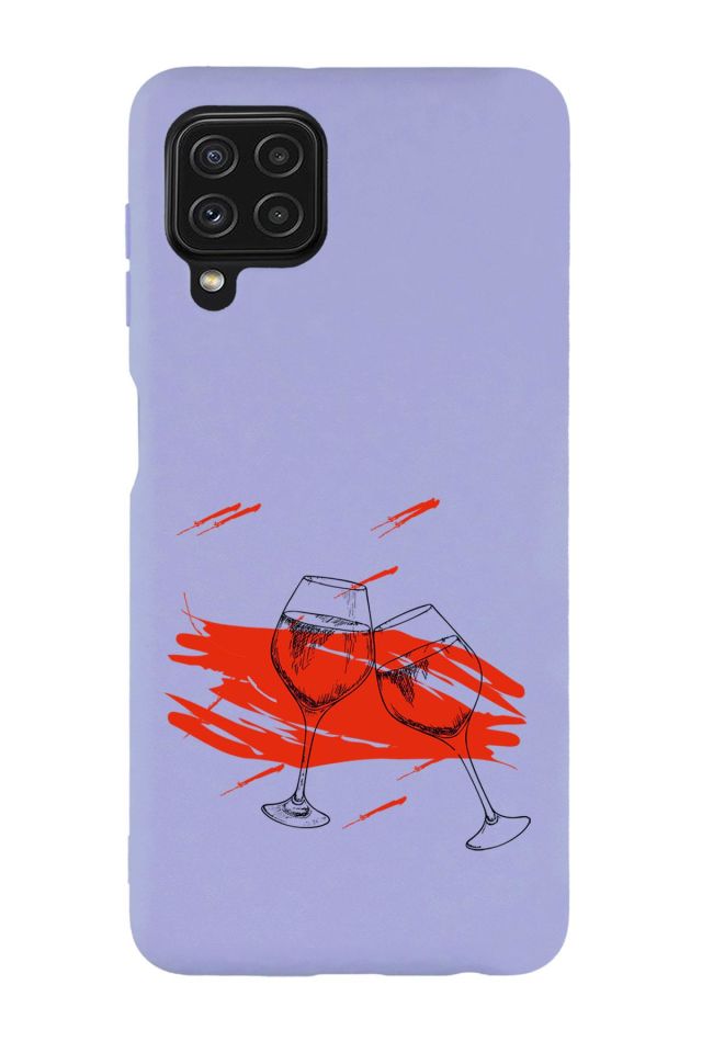 Galaxy M22 Uyumlu Spilled Wine Desenli Premium Silikonlu Lansman Telefon Kılıfı