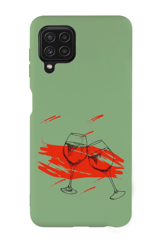 Galaxy M22 Uyumlu Spilled Wine Desenli Premium Silikonlu Lansman Telefon Kılıfı