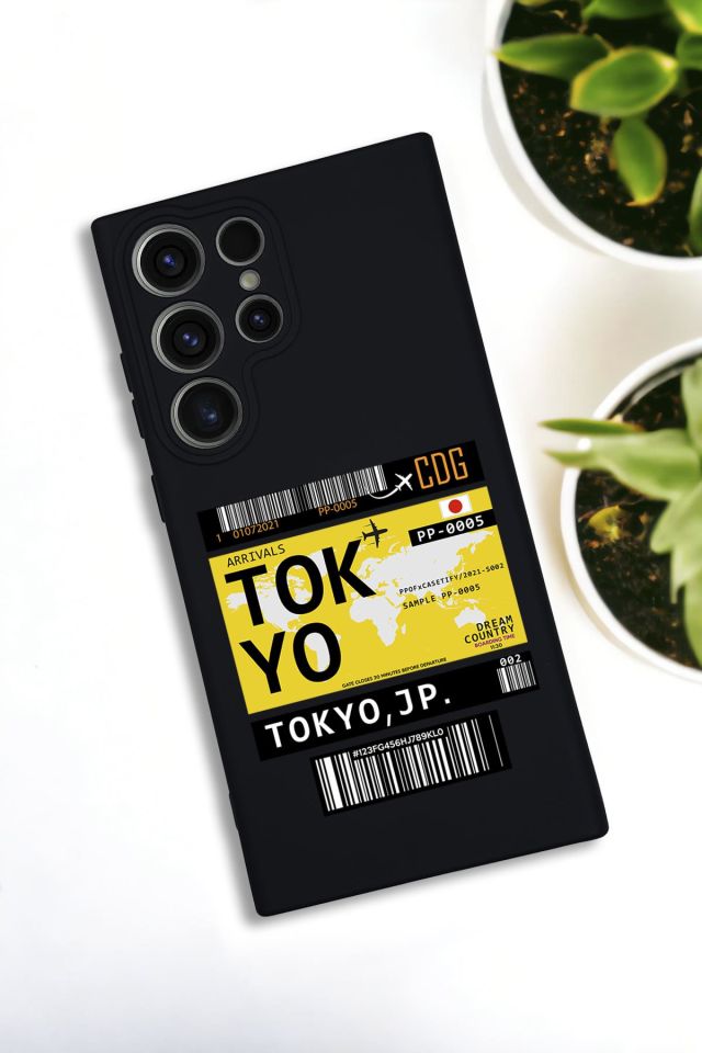 Samsung Galaxy S22 Ultra Uyumlu Tokyo Ticket Desenli Premium Silikonlu Lansman Telefon Kılıfı