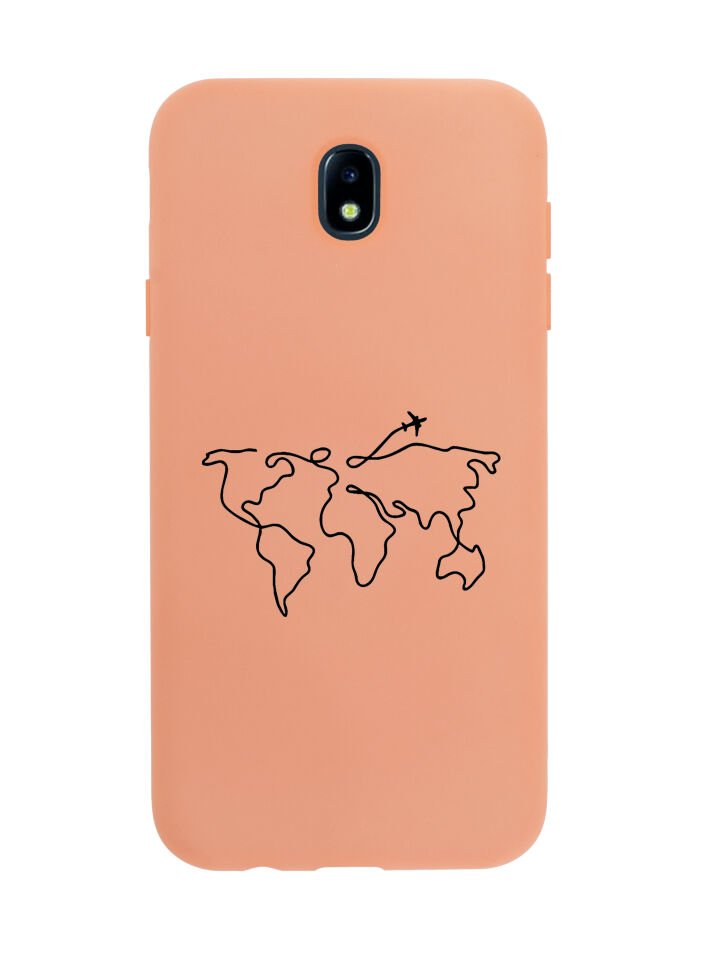 Samsung J7 Pro Dünya Harita Rota Desenli Premium Silikonlu Telefon Kılıfı