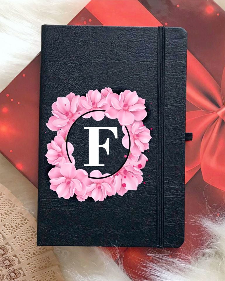 F Harfli Çiçekli Siyah Defter