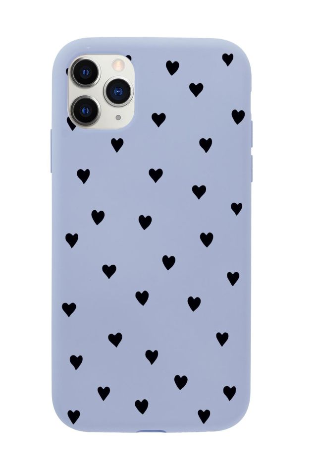 iPhone 11 Pro Uyumlu Siyah Kalpler Desenli Premium Silikonlu Telefon Kılıfı