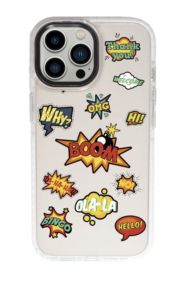 iPhone 15 Pro Max Uyumlu Sticker Desenli Candy Bumper Darbe Emci Silikonlu Telefon Kılıfı