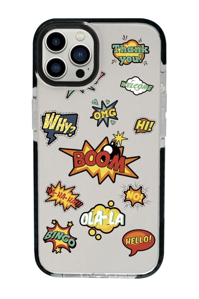 iPhone 15 Pro Max Uyumlu Sticker Desenli Candy Bumper Darbe Emci Silikonlu Telefon Kılıfı