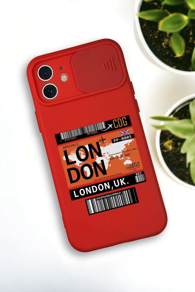 iPhone 12 Mini Uyumlu London Yaprak Desenli Kamera Koruma Slider Kapaklı Silikonlu Telefon Kılıfı