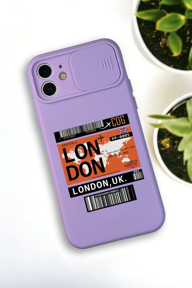 iPhone 12 Mini Uyumlu London Yaprak Desenli Kamera Koruma Slider Kapaklı Silikonlu Telefon Kılıfı